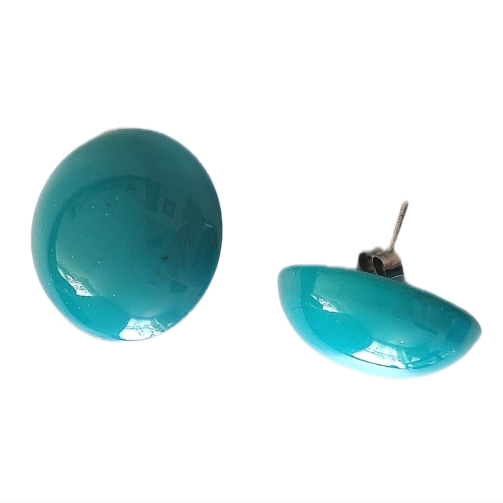 Vintage Retro Teal Circle Post Pierced Statement Earrings Costume Jewelry